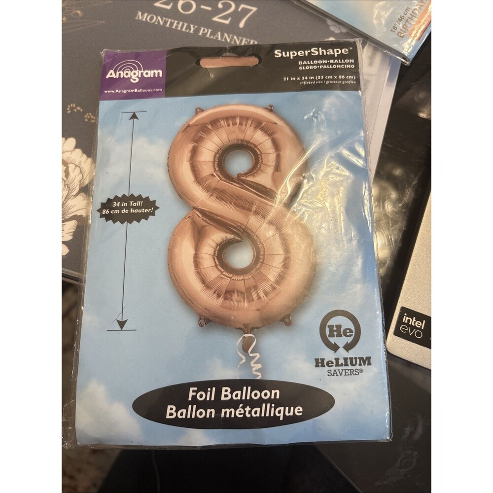 NEW Anagram 34" Tall Rose Gold #8 SuperShape Foil Balloon